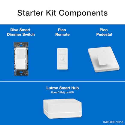 Lutron Caseta Diva Smart Dimmer Starter Kit; Dimmer, Hub, Remote, & More - color: White, size: 1 Pack, style: Smart Dimmer Hub Kit