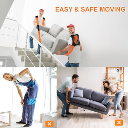 Moving Straps, 2-Person Adjustable Shoulder Moving Lifting Straps and 1-Person Handle Lifting System, Safety Easily for Moving Furniture, Appliances, Mattresses Heavy Objects up to 880lbs - color: Orange