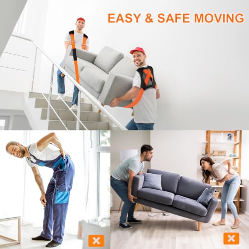 Moving Straps, 2-Person Adjustable Shoulder Moving Lifting Straps and 1-Person Handle Lifting System, Safety Easily for Moving Furniture, Appliances, Mattresses Heavy Objects up to 880lbs - color: Orange