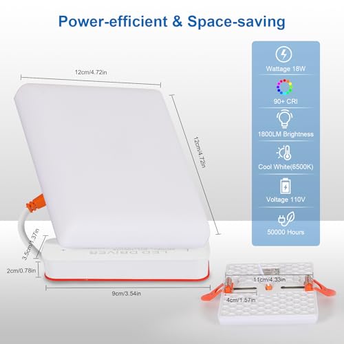 DELIPOP 6 Pack 4.72 Inch LED Square Recessed Lighting, 6500K Ultra Thin Frameless Led Downlight Lighting, 20W Slim Panel Ceiling Light for Bathroom Kitchen Basement - size: 4.72in-6500K-6Pack