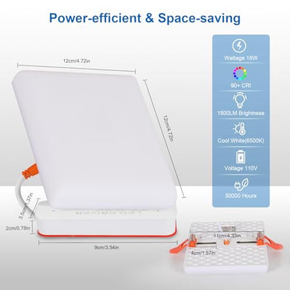 DELIPOP 6 Pack 4.72 Inch LED Square Recessed Lighting, 6500K Ultra Thin Frameless Led Downlight Lighting, 20W Slim Panel Ceiling Light for Bathroom Kitchen Basement - size: 4.72in-6500K-6Pack