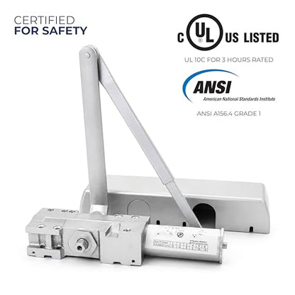 Grade 1 Heavy Duty Commercial Hydraulic Door Closer, Adjustable Spring Size 1-6, Surface Mount, Self-Closing, ADA Compliant, Adjustable Backcheck, Aluminum Anodized - color: Aluminum Anodized