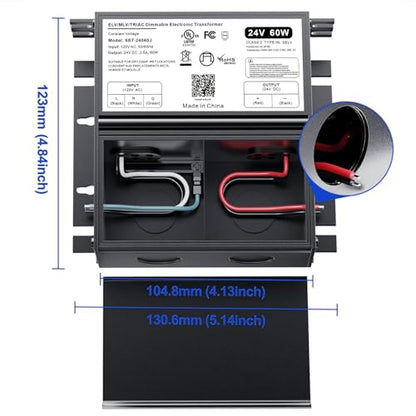 60W Dimmable LED Driver 24V, Triac/ELV/MLV AC to DC Compatible with Lutron - size: 60W24V with junction box