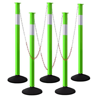 Traffic Delineator Post with Weighted Base & Reflective Collars, Adjustable Parking Cones with 4 FT Chains, Portable Orange Driveway Barrier Pole for Traffic Crowd Control（Patented） - size: 5 Pack-Green
