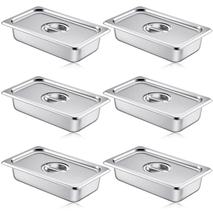 Mifoci Stainless Steam Table Pan with Lid, 2.5 Inch Deep, 6 Sets, 1/4 Size - size: 1/4 Size