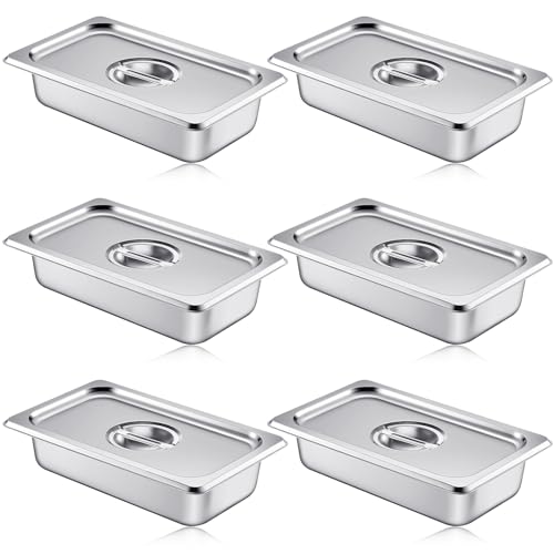 Mifoci Stainless Steam Table Pan with Lid, 2.5 Inch Deep, 6 Sets, 1/4 Size - size: 1/4 Size