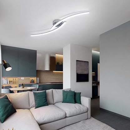 31.4Inch Modern LED Ceiling Light 22W Chrome Linear Ceiling Light Fixture 6000K Aluminum Long Flush Mount Ceiling Lights Fixture Lamp for Bedroom Hallway Kitchen Bathroom - color: Chrome,Intersect, size: 31.49Inch