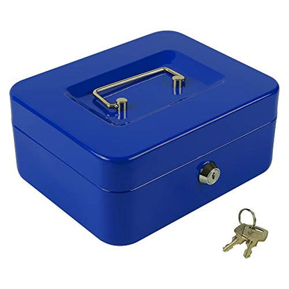 KYODOLED Cash Box with Money Tray,Storage Safe Lock Box with Key,Cash Drawer,7.87"x 6.30"x 3.54" Blue Medium - color: Blue, size: Medium