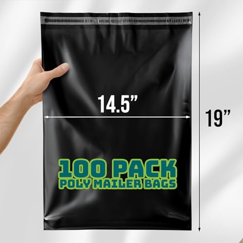 Poly Mailers 14.5x19 Inch 100 Pack - Waterproof Black Shipping Bags for Clothing & Packages, Strong Adhesive Sealing Mailing Envelopes for Small Business - size: 14.5x19" 100 Pack (Black)