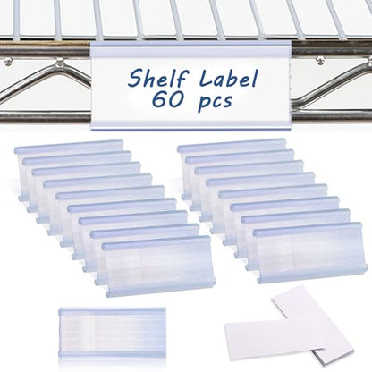 60 Pcs Wire Shelf Label Holder, Metro Shelf Clips with Paper Inserts - color: 3 X 1.3in