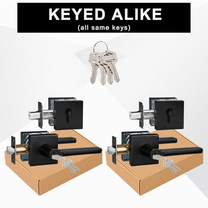 2 Sets Front Exterior Door Lock Set with Entry Lever, Keyed Alike - size: 2 Pack, style: Deadbolt+Entry Lever