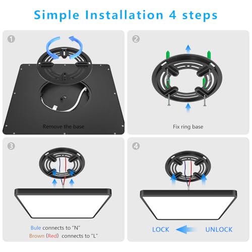 LightingWill 12Inch 24W Square LED Ceiling Light Fixtures Flush Mount, 4000K Natural White Ceiling Lamp, Surface Mount Modern Ceiling Lighting for Bedroom, Kitchen, Bathroom, Black - color: Natural White, size: 12 inch Black