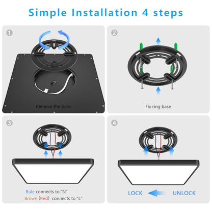 LightingWill 12Inch 24W Square LED Ceiling Light Fixtures Flush Mount, 4000K Natural White Ceiling Lamp, Surface Mount Modern Ceiling Lighting for Bedroom, Kitchen, Bathroom, Black - color: Natural White, size: 12 inch Black