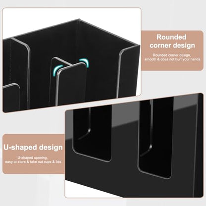 Coffee Cup Holder, Cup and Lid Organizer fits 5 to 16 oz Disposable Cups - color: Black, size: 3 Compartment