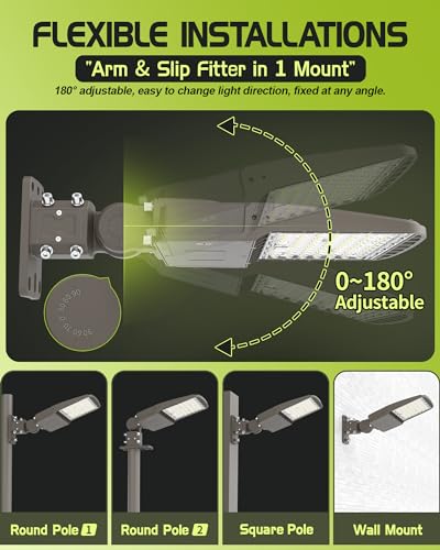 LED Parking Lot Light 240W/220W/200W Selectable, Dimmable 38400LM 160LM/W 5000K, Dusk to Dawn Photocell, IP65/ETL/100-277V, Arm Mount & Slip Fitter for Plazas, Streets, Commercial Areas & Lots - size: 240W/220W/200W Selectable