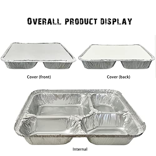 20 Pack 4-Compartment Disposable Aluminum Meal Trays with Lids, 9.6"x8.5" Foil Food Containers for Takeout, Catering & Meal Prep, Divided To-Go Baking Pans, Oven Safe - size: 9.6"x8.5"