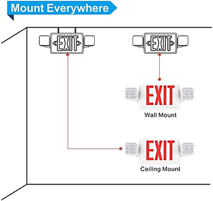12 Packs LED Exit Sign with Emergency Lights and Back Up Batteries-UL Standard Red Emergency Exit Sign Lighting,Emergency Lights for Business. - size: 12 PACK