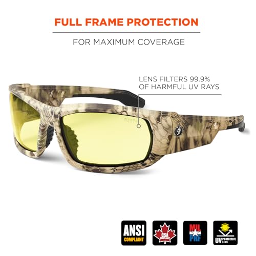 Ergodyne Skullerz ODIN Safety Glasses Sunglasses, Impact Resistant Z87.1+ - color: Kryptek Highlander Frame, Yellow Lens