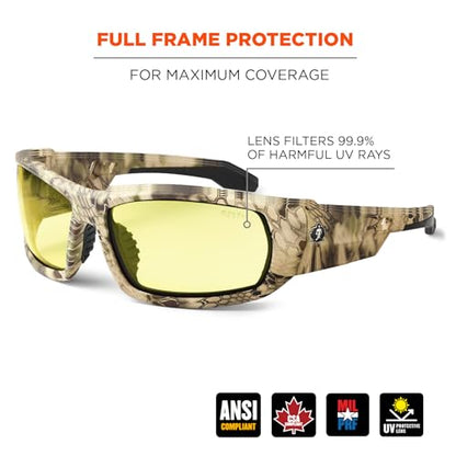 Ergodyne Skullerz ODIN Safety Glasses Sunglasses, Impact Resistant Z87.1+ - color: Kryptek Highlander Frame, Yellow Lens