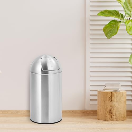 Garvee Cylindrical Commercial Trash Can, 13 gal/50 L Fingerprint-Proof Stainless Steel Garbage Can with Push Lid, Heavy Duty Tall Waste Bin with Removable Inner Bucket for Outdoor, Commercial Use - size: Medium