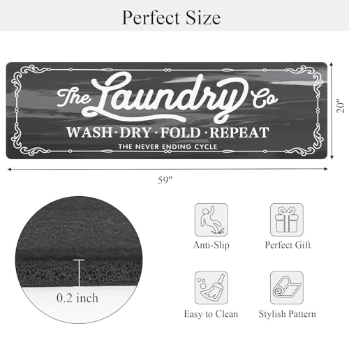 Pauwer Laundry Room Rug Runner 20"x60", Non Slip Waterproof Mat, Dark Grey - color: Dark Grey, size: 20"x60"