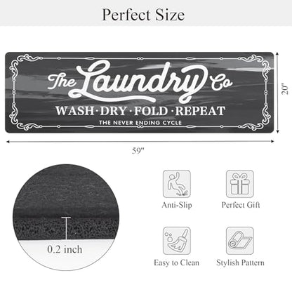 Pauwer Laundry Room Rug Runner 20"x60", Non Slip Waterproof Mat, Dark Grey - color: Dark Grey, size: 20"x60"