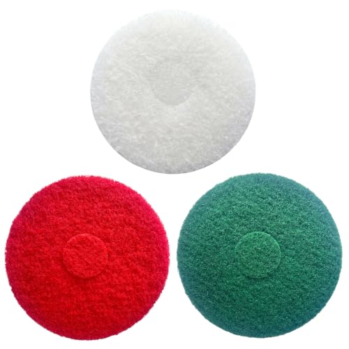 12 Inch Universal Floor Polishing Cleaning Pads, 3 Colors White Red Green, Fit Standard Floor Machines, Scratch-Free Buffing Pads for Hard Surface Dust Removal & Maintenance