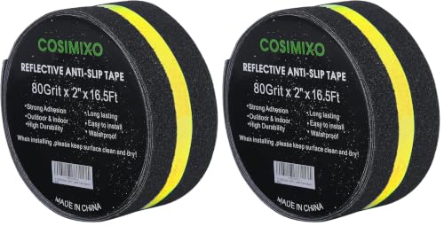 COSIMIXO 2" x 16.5FT Anti Slip Tape with Reflective Stripe,Premium Grip Tape Non Slip Stair Treads Tape,Non Skid Tape, High Traction Adhesive for Stairs Step Black/Yellow (Pack of 2) - color: Black/Yellow, size: 2Inch x 16.5Ft (Pack of 2)