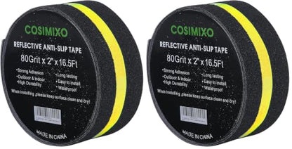 COSIMIXO 2" x 16.5FT Anti Slip Tape with Reflective Stripe,Premium Grip Tape Non Slip Stair Treads Tape,Non Skid Tape, High Traction Adhesive for Stairs Step Black/Yellow (Pack of 2) - color: Black/Yellow, size: 2Inch x 16.5Ft (Pack of 2)