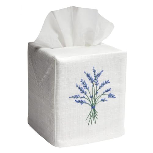 Jacaranda Living Square Tissue Box Cover, Linen/Cotton Fabric Tissue Holder, Decorative Cloth Tissue Cube Cover, Botanical Designs, Blue Heather (Blue) - color: Heather (Blue)