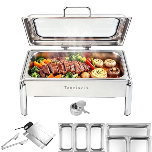 9QT, Electric Chafing Dish Set,Electric Chafing Dishes Warming Trays Buffet Warmer,Food Servers Warmers Sets Party Commercial Buffet Set for Parties,Full Size & Half-Size &Three-Section,400w