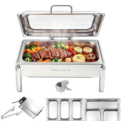 9QT, Electric Chafing Dish Set,Electric Chafing Dishes Warming Trays Buffet Warmer,Food Servers Warmers Sets Party Commercial Buffet Set for Parties,Full Size & Half-Size &Three-Section,400w