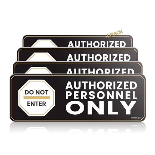 Authorized Personnel Only Signs 4 Pack 9" x 3.1" Acrylic Do Not Enter Signs for Office Door Wall Home and Business, Include Adhesive Backing