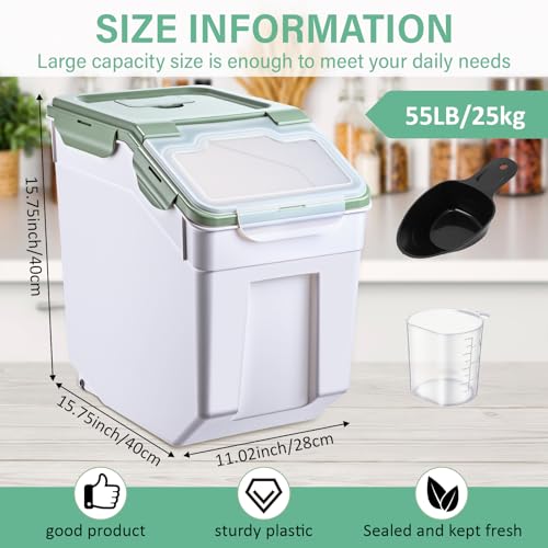 Sunnyray 4 Pcs 55 Lbs Green Rice Flour Storage Bins with Wheels - color: Green, size: 55 lbs