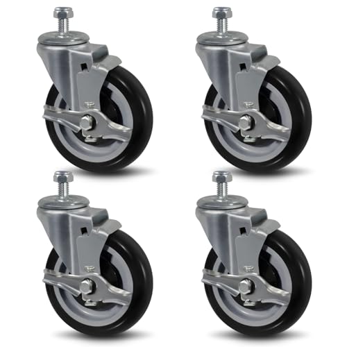 SY America 5" Shopping Cart Replacement Wheels,Stem Casters Swivel Casters Set of 4 Heavy Duty Castors,Load Capacity 1400 lbs (Black) - color: Black, size: 4 Brake