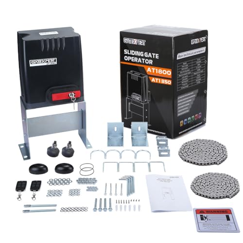 Automatic Sliding Gate Opener with Remote Control Transmitters and Infrared Photocell Sensor - Chain Driveway Security Door Operator Kit (for 1350lb & 26ft Gate, AT1350) - size: AT1350-BLACK