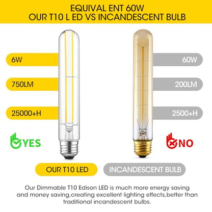 7.3" T10 Tubular LED Light Bulb, 60W Eq, Dimmable, Daylight 5000K, 6-Pack - color: Daylight, size: 7.3 Inch- 6 Count