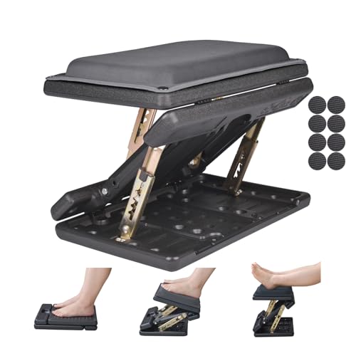 Under Desk Footrest, 4-Level Height Adjustable 12Modes Foldable Footrest - color: Gray Plus