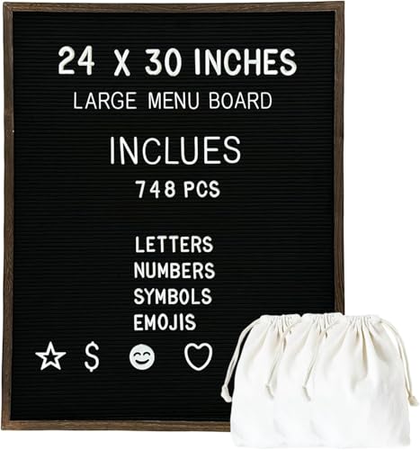 Large Felt Letter Board 24x30 Inch with 748 letters, Menu Board Letter, Felt Board Message Board, Changeable Letter Board Black Letter Board Sign Restaurant, Office, Barnwood Frame Letterboard - color: Oak