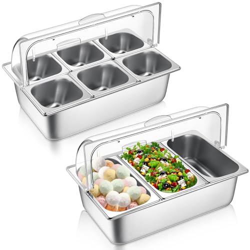 Ziliny 2 Pack Countertop Food Serving Display Container, 3 Pan and 6 Pan - style: 3 Pan and 6 Pan