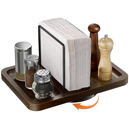 Rotating Napkin Holder for Table with Salt and Pepper Shakers Caddy - color: Brown