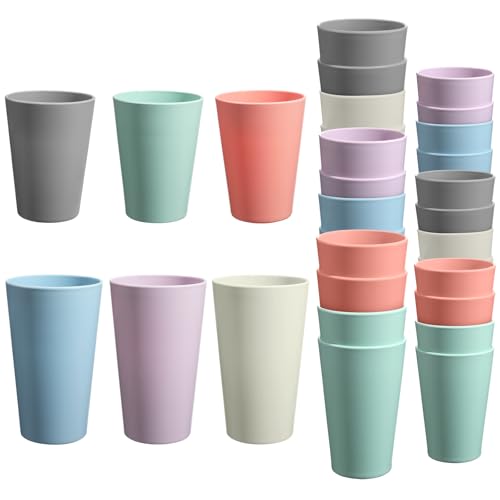 HEYCOME 24 Pcs Unbreakable Plastic Cups Set, 12 Pcs 14 oz and 12 Pcs 20 oz Reusable Plastic Cups, Stackable Water Tumblers, Drinking Cup for Kitchen, BPA-free, Dishwasher and Microwave Safe, 6 Colors - color: 6-Light Multicolor, size: 14+20 oz