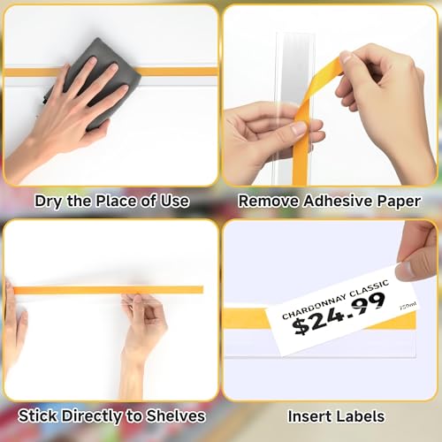 50 Pcs Shelf Label Strips, 1.5" x 48" Self Adhesive Label Holder, Clear - color: clear