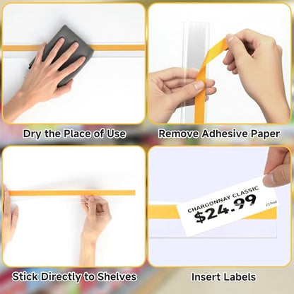 50 Pcs Shelf Label Strips, 1.5" x 48" Self Adhesive Label Holder, Clear - color: clear