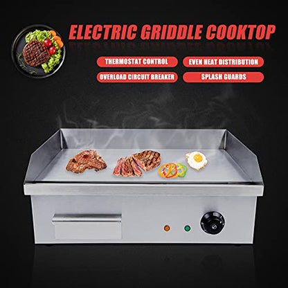 Commercial Electric Griddle, 3000w Stainless Steel Teppanyaki Grill Indoor Outdoor, Countertop Flat Top BBQ Plate with Thermostatic Control