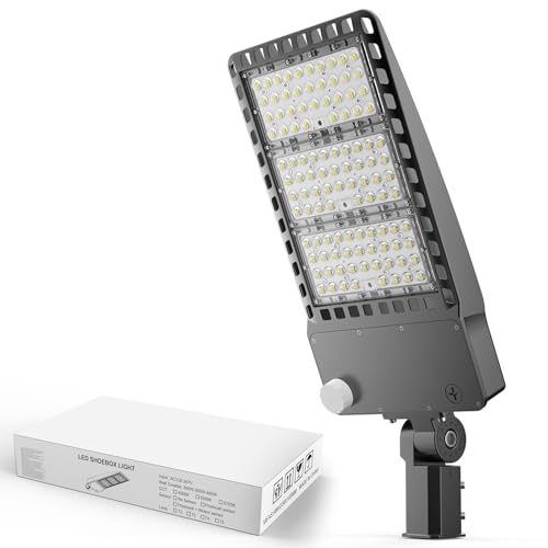 OKQ 400W LED Parking Lot Light 60000LM 5000K Daylight Dusk to Dawn Photocell Commercial Outdoor Lighting IP65 Waterproof 11 Years Lifespan,1 Pack for Parking Street Yard Garage Warehouse - size: 400W-1PACK