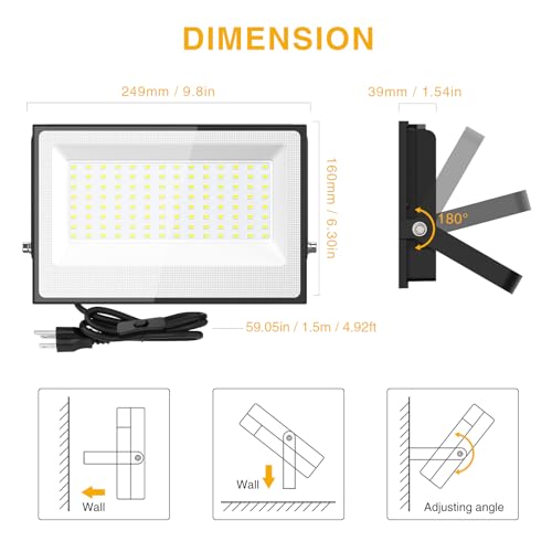 Onforu 150W LED Flood Light Outdoor,15000LM Security Lights, IP66 Waterproof Outdoor Floodlight, 2 Pack 6500K Daylight White LED Exterior Lighting for Basketball Court, Stadium, Playground