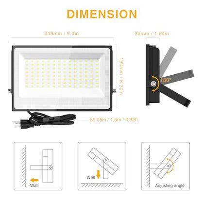 Onforu 150W LED Flood Light Outdoor,15000LM Security Lights, IP66 Waterproof Outdoor Floodlight, 2 Pack 6500K Daylight White LED Exterior Lighting for Basketball Court, Stadium, Playground