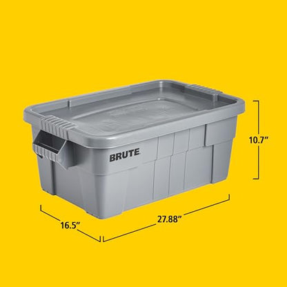 Rubbermaid Commercial Products BRUTE Tote Storage Container with Lid, 14-Gallon-included, Rugged/Reusable Boxes for Moving/Storing in Garage/Basement/Attic/Jobsite/Truck/Camping, Gray - color: Grey