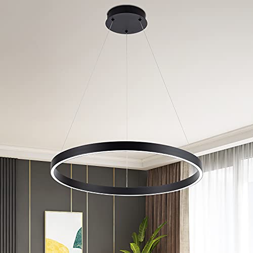 MADEM Modern Black LED Pendant 1-Ring Circular Contemporary Chandelier - color: Black, size: 1 Ring